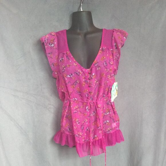 SOLD. Belle du Jour "Into the Woods" Semi-Sheer Tie-Waist Top - Picture 8 of 12